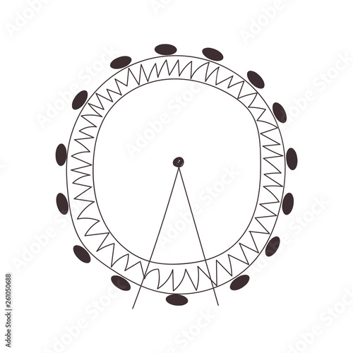 Hand drawn London Ferris Wheel isolated on white background. Cartoon vector illustration.