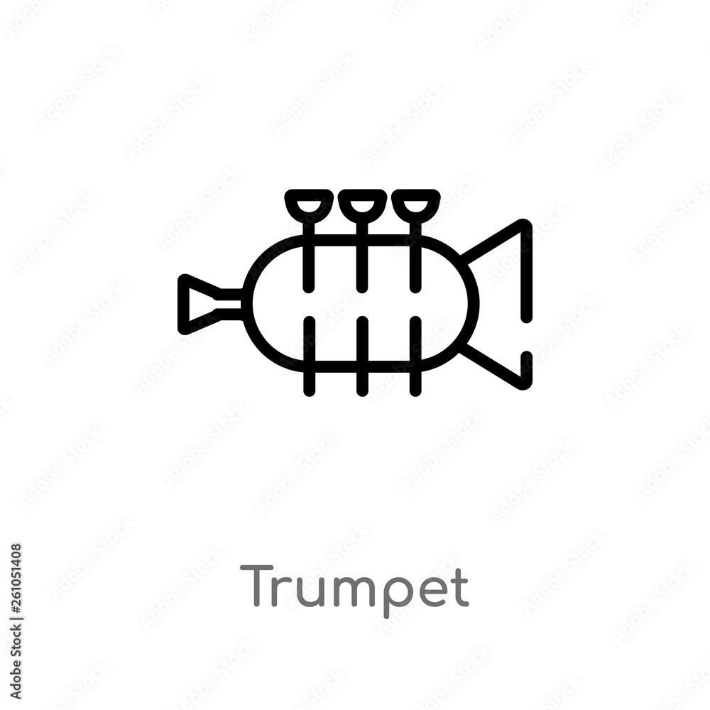 outline trumpet vector icon. isolated black simple line element illustration from brazilia concept. editable vector stroke trumpet icon on white background outline trumpet vector icon. isolated black simple line element illustration from brazilia concept. editable vector stroke trumpet icon on white background
