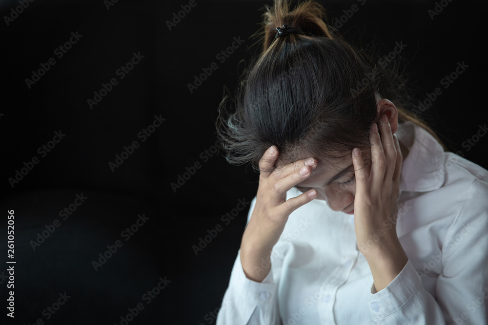 Work Failure Concept, Business Woman Having Headache. Stressed And Depressed Girl Touching Her Head, Feeling Pain. Work Failure Concept, Business Woman Having Headache. Stressed And Depressed Girl Touching Her Head, Feeling Pain.