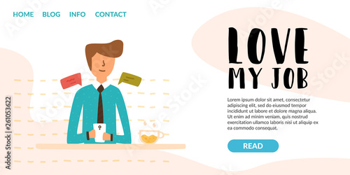 Vector Flat young guy workplace send text message