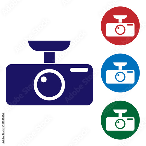 Blue Car DVR icon isolated on white background. Car digital video recorder icon. Set color icon in circle buttons. Vector Illustration