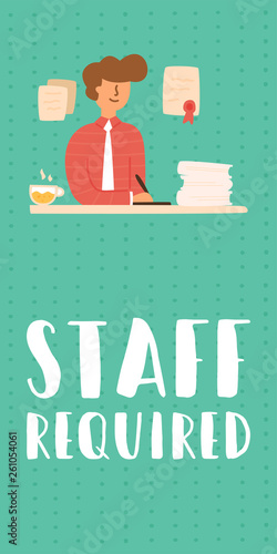 Vector Flat young guy in a suit signs documents.