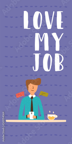 Vector Flat young guy workplace send text message