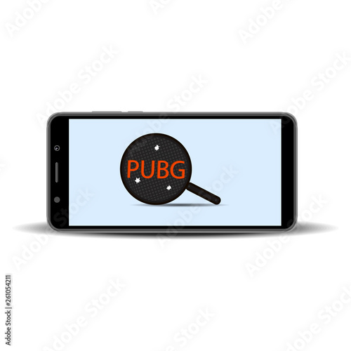 PUBG game on the smartphone screen on a white background. Frying pan with three holes of bullets. Vector illustration