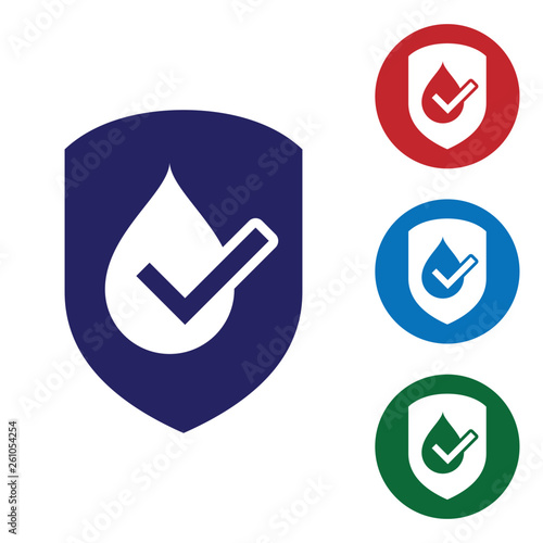 Blue Waterproof icon isolated on white background. Water resistant or liquid protection concept. Set color icon in circle buttons. Vector Illustration