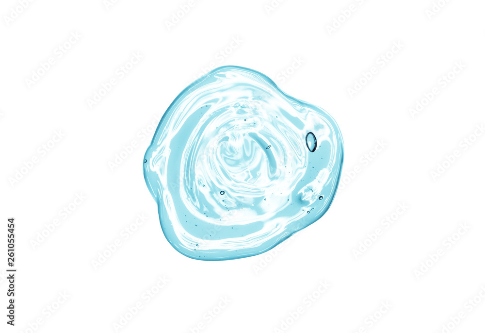 Fototapeta premium Cream gel gray blue transparent cosmetic sample texture with bubbles isolated on white background