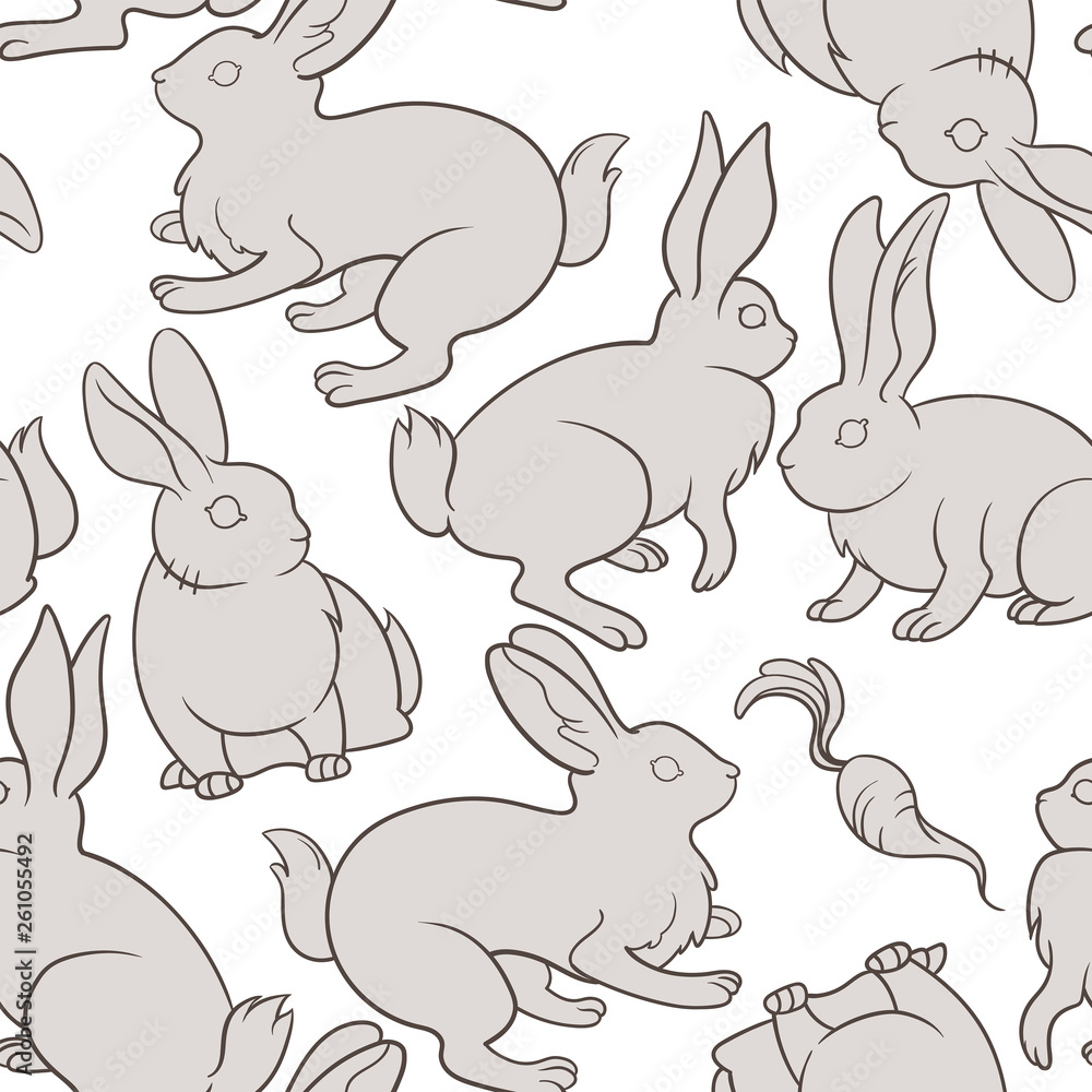 Grey bunnies on white background pattern Grey bunnies on white background pattern