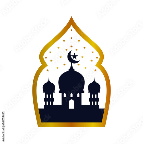 Ramadan Kareem Mosque and Stars Silhouette Vector