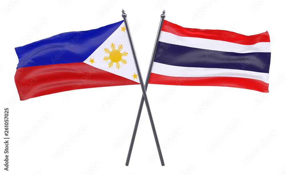 Pilippines and Thailand, two crossed flags isolated on white background. 3d image