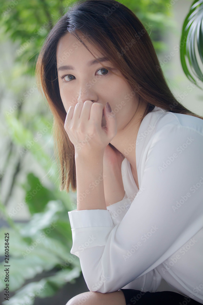 thai china adult office girl white shirt relax and smile thai china adult office girl white shirt relax and smile