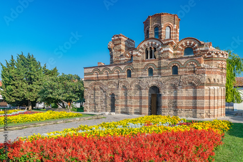 Church of Christ Pantocrator in Nessebar ancient city. Nesebar, Nesebr is a UNESCO World Heritage Site. An ancient Byzantine architecture church in Nessebar, Bulgaria on a sunny day with blue sky
