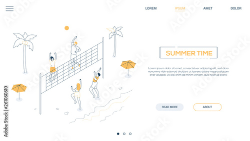 Summer time - line design style isometric web banner