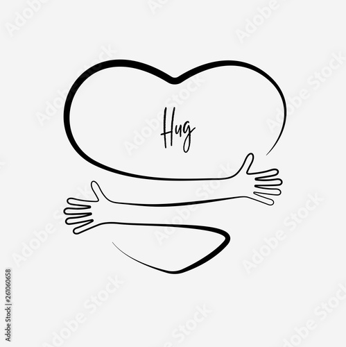 Heart icon with hand embrace. Vector illustration