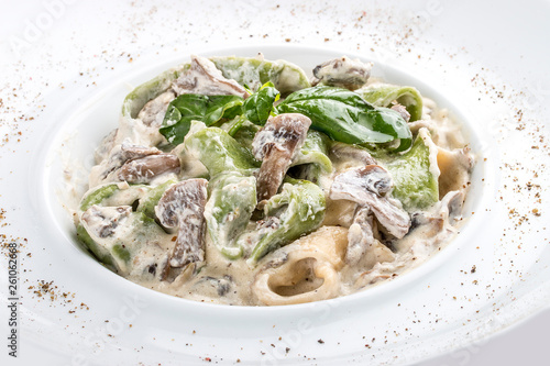 Tagliatelle with mushrooms. Traditional Italian dish