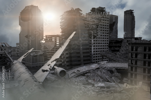 Fotografie view of the destroyed post-apocalyptic city 3D render