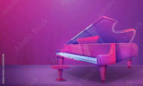 cartoon concert hall with piano, vector illustration