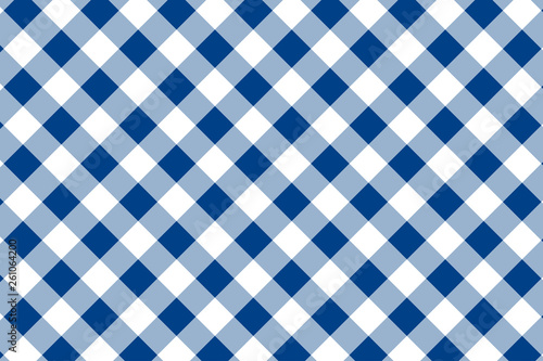 Blue and white tablecloth pattern, Texture from rhombus/squares for - plaid, tablecloths, clothes, shirts, dresses, paper, blankets and other textile products. Vector illustration.