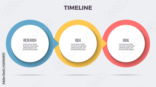 Business infographics. Timeline with 3 steps, options, circles. Vector template.