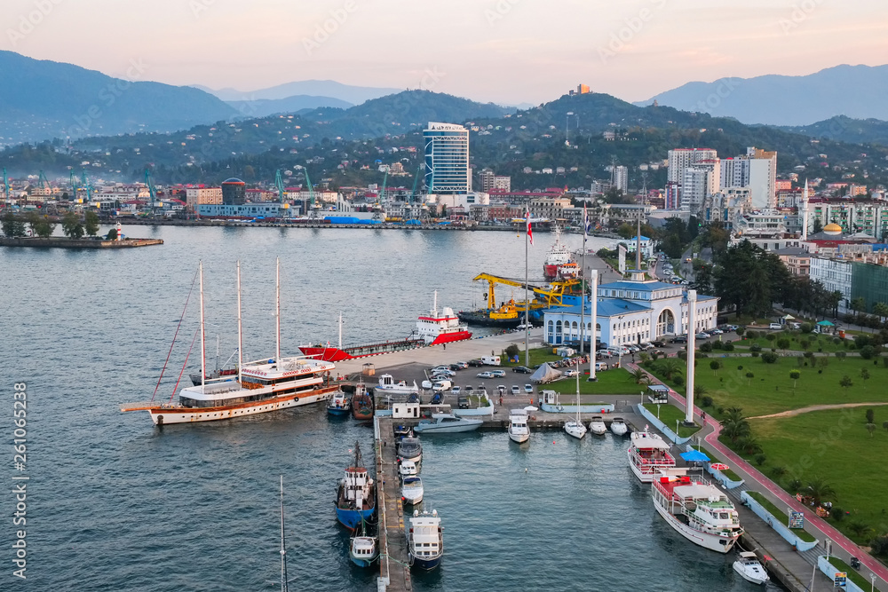 boats in harbor. Batumi, Georgia., october, 2019.