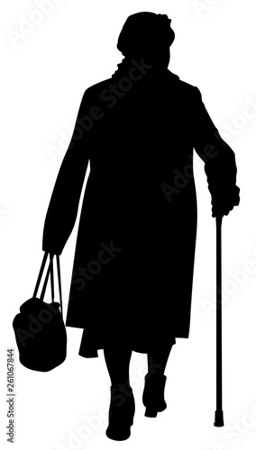 Silhouette of an elderly woman with a cane