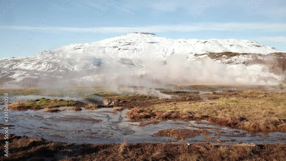 Hot Creek with smoke in Iceland Hot Creek with smoke in Iceland