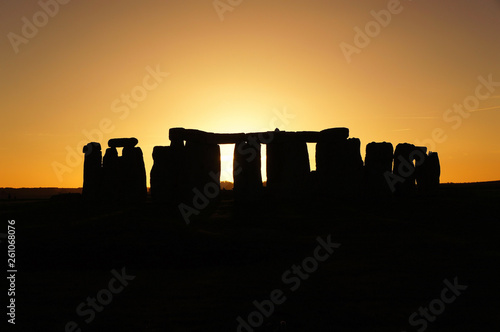 Silhouette of Stonehenge mysterious monument in sunset