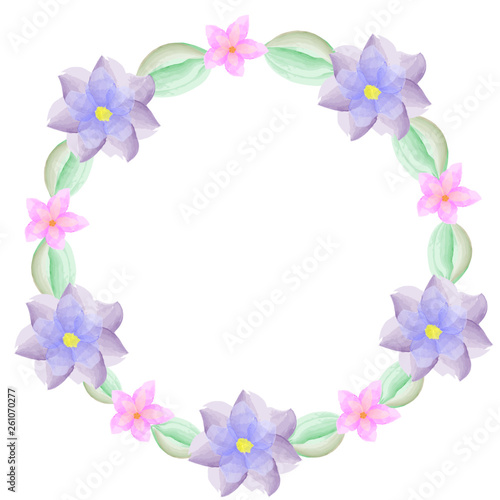 Watercolor wreath of flowers. Vector illustration on white background.