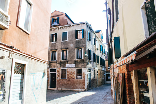 Traditional view of a street in Venice, Italy. Panorama of Venice on a sunny summer day.