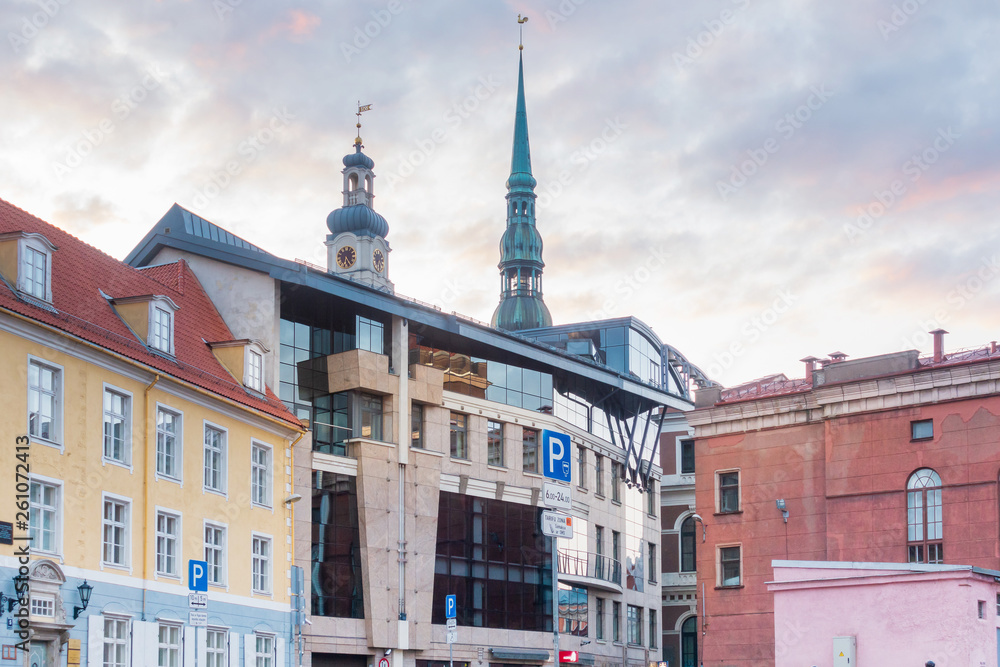 RIGA, LATVIA - August 28, 2017: antique building view in Old Town Riga, Latvia