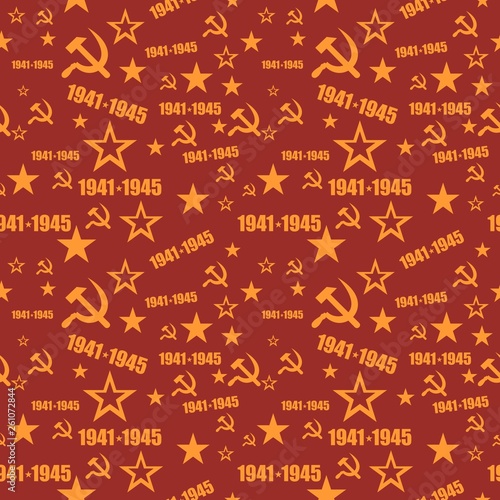 May 9 Russian holiday Victory Day seamless background. Stars  1941 and 1945 year numbers