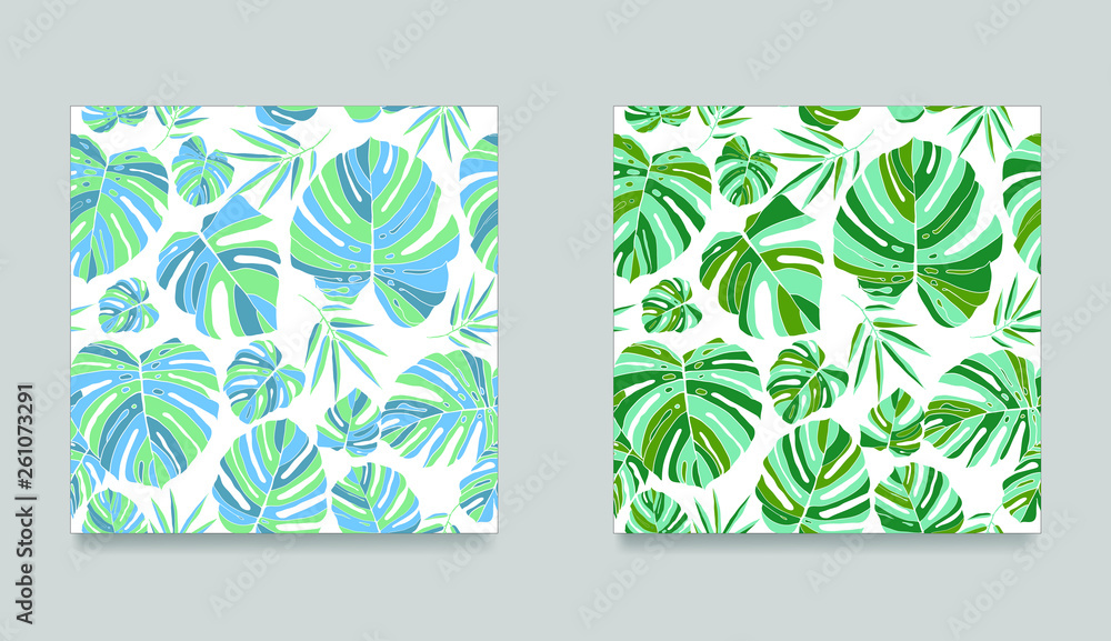 Tropical monstera leaves seamless pattern white background. Exotic ...