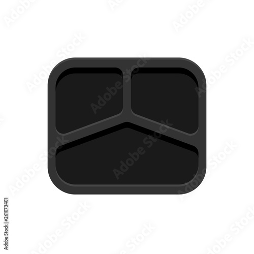 Empty black tv dinner tray icon. Clipart image isolated on white background