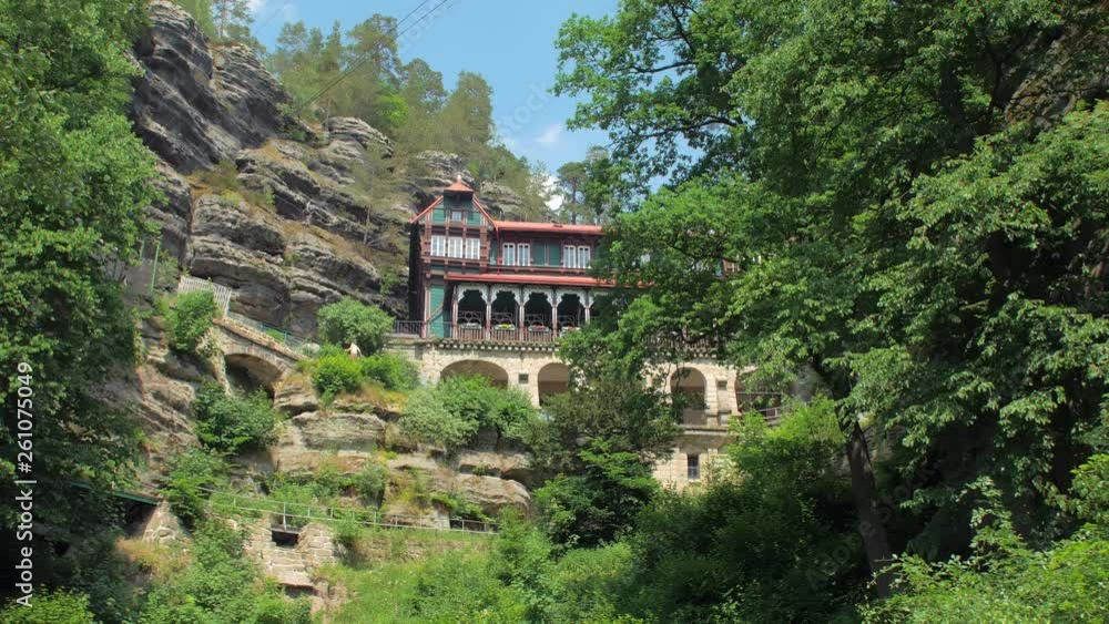 amazing old building in rocks in sunny day, unusual architecture in mountain amazing old building in rocks in sunny day, unusual architecture in mountain