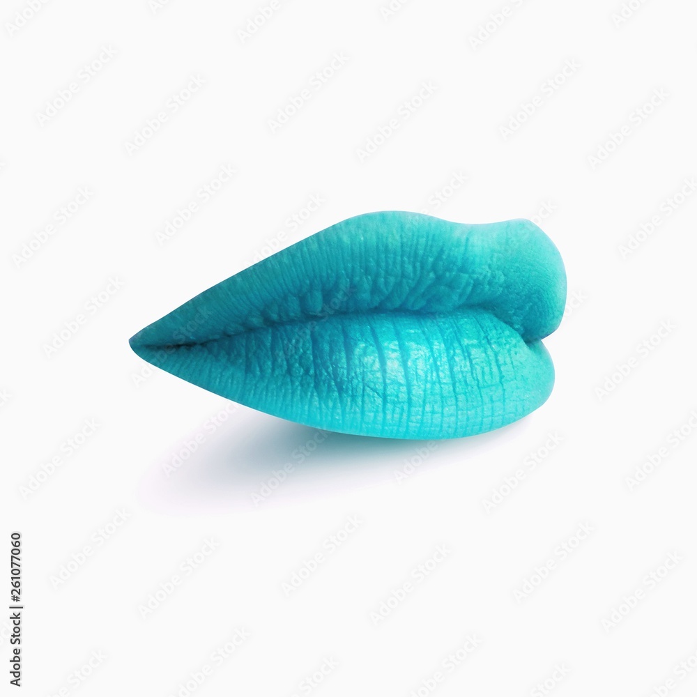 Fototapeta premium Light blue lips on white background. Sexy close female mouth.