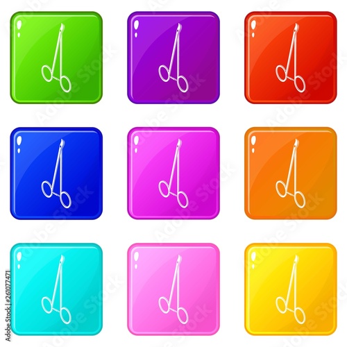 Vascullar scissors icons set 9 color collection isolated on white for any design photo