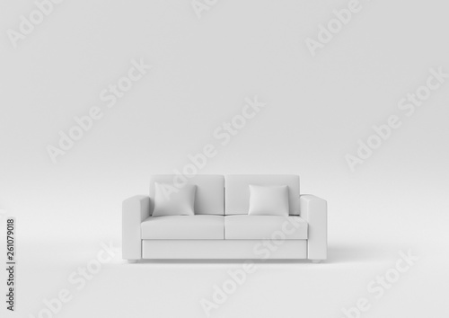 Creative minimal paper idea. Concept white sofa with white background. 3d render, 3d illustration.