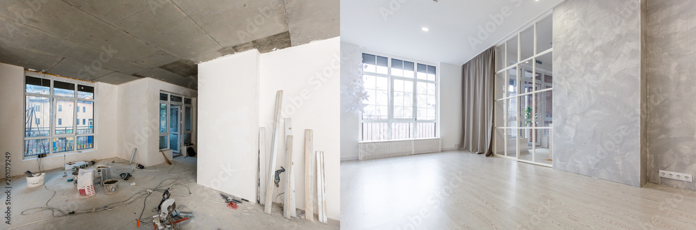 flat renovation, apartment refurbishment, room modernization - obrazy, fototapety, plakaty 