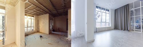 Konstfotografi Unfinished building interior white room repairs in the apartment preparing in th