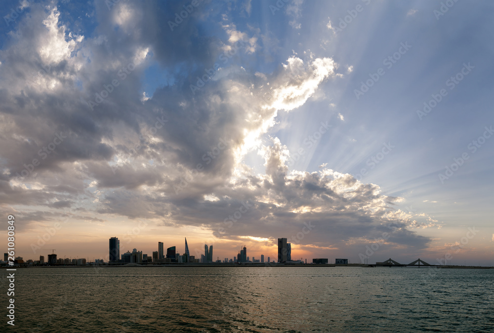 Bahrain skyline during at sunset