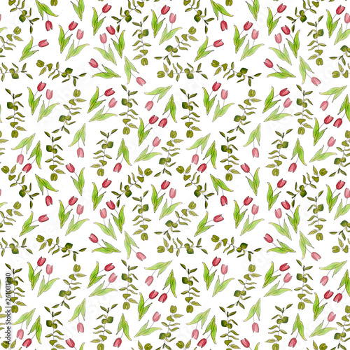 background flowers graden patter design.  Spring floral. seamless pattern with hand drawn tulips.