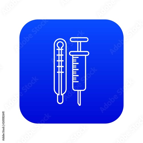 Thermometer syringe icon blue vector isolated on white background