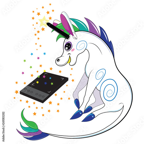 Unicorn artist with horn stylus