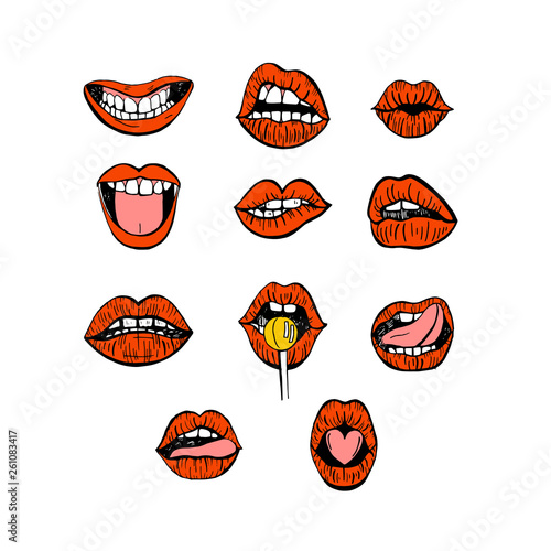 Set of hand drawn woman lips