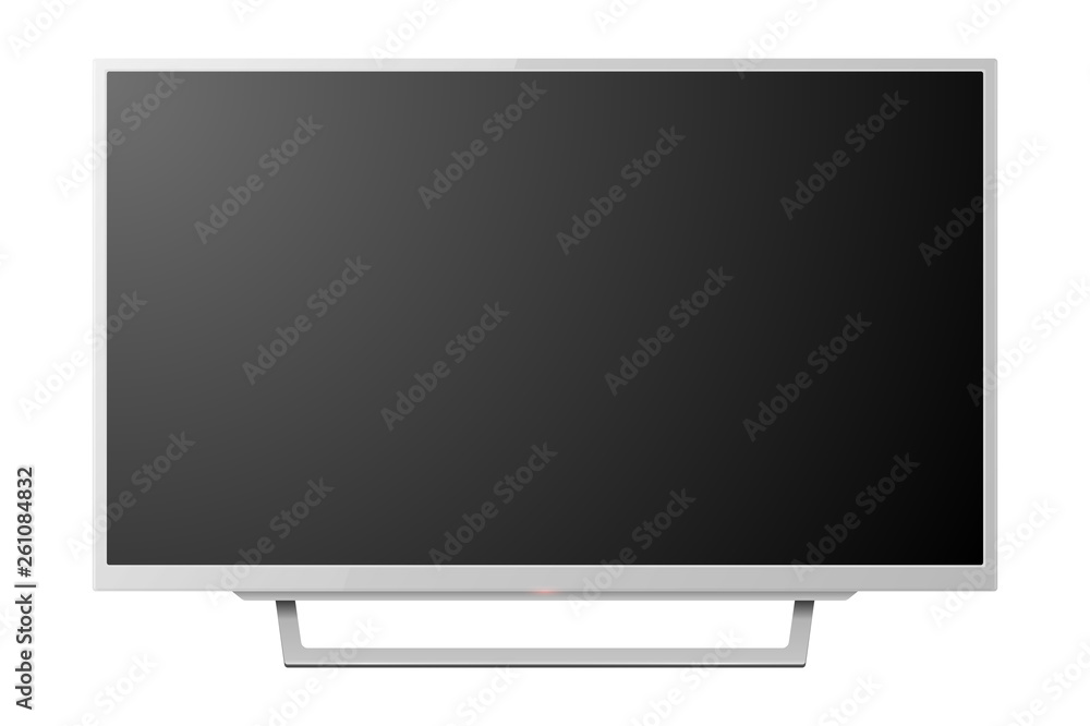 Vector 3d Realistic White Blank TV Screenon Stand. Modern LCD LED Panel Set Closeup Isolated on White Background. Design Template of Large Computer Monitor Display for Mockup Vector 3d Realistic White Blank TV Screenon Stand. Modern LCD LED Panel Set Closeup Isolated on White Background. Design Template of Large Computer Monitor Display for Mockup