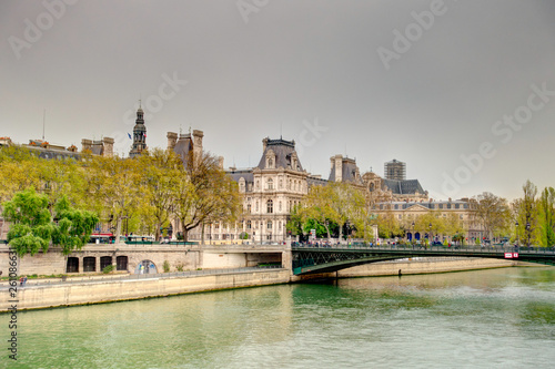 Paris, Seine river in the city center, HDR image
