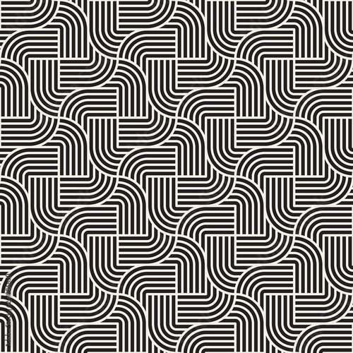 Vector seamless pattern. Modern stylish texture. Repeating abstract background. Monochrome geometric rounded lines tiling.