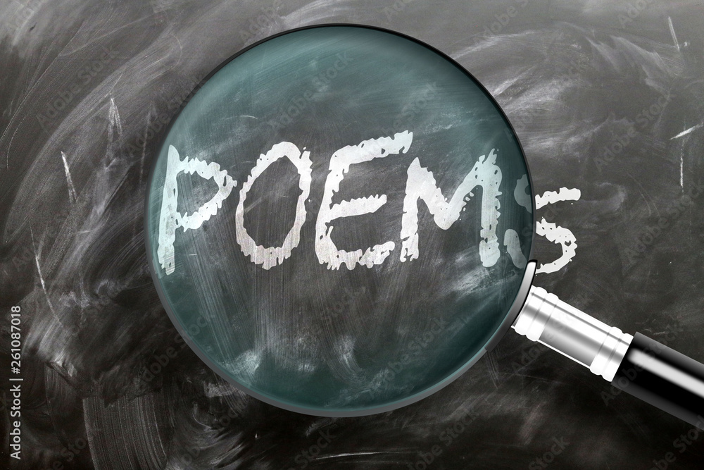 Learn, study and inspect poems pictured as a magnifying glass