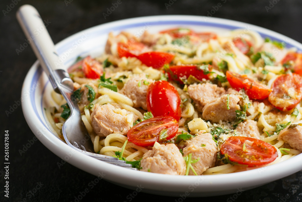 Lemon Garlic TVP Chunks on Pasta Lemon Garlic TVP Chunks on Pasta
