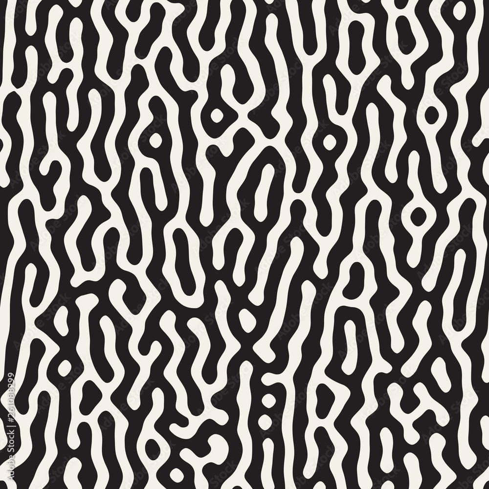 Vector seamless trendy pattern. Monochrome organic shapes texture. Abstract rounded messy lines stylish background. Vector seamless trendy pattern. Monochrome organic shapes texture. Abstract rounded messy lines stylish background.