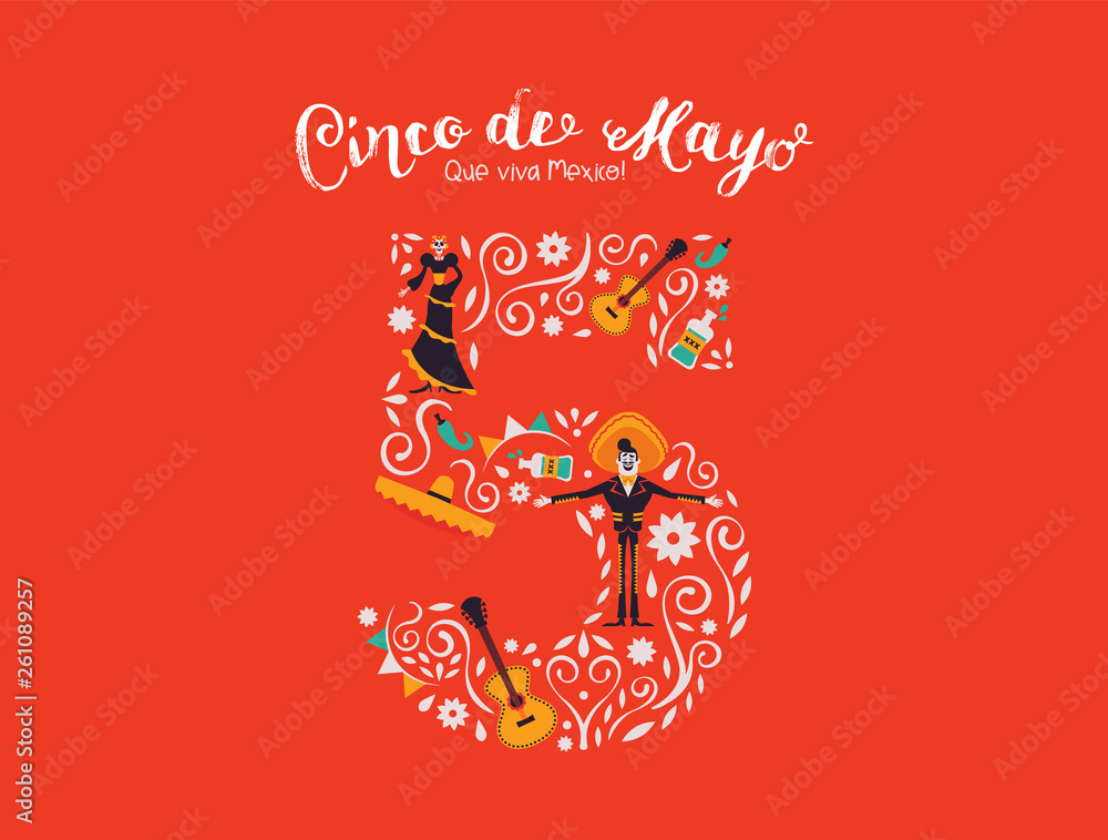 Happy Cinco de Mayo card of May 5th culture icons Happy Cinco de Mayo card of May 5th culture icons
